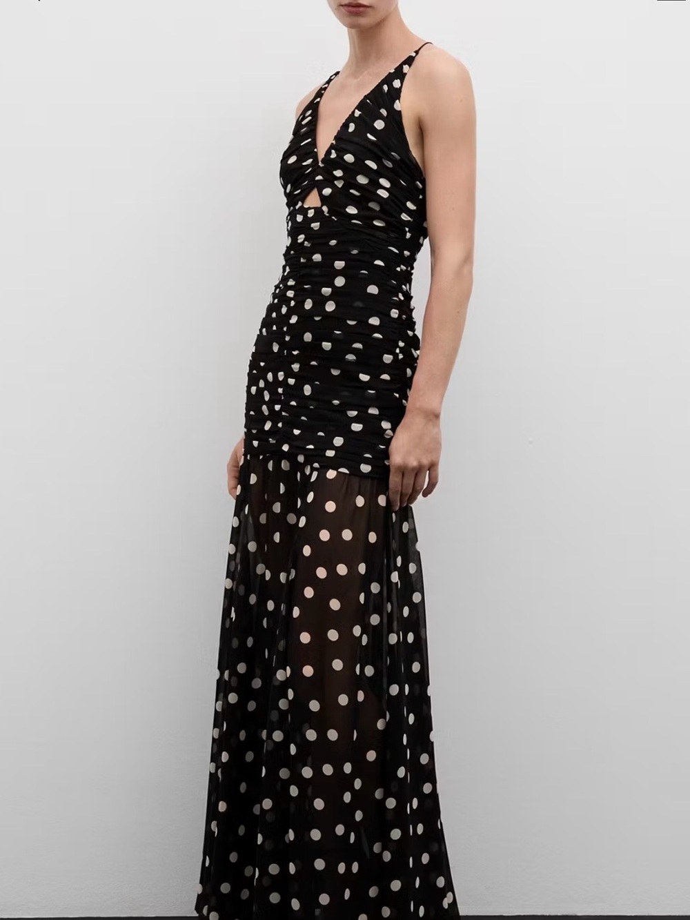 Mango Black Maxi Dress with White Polka Dots
